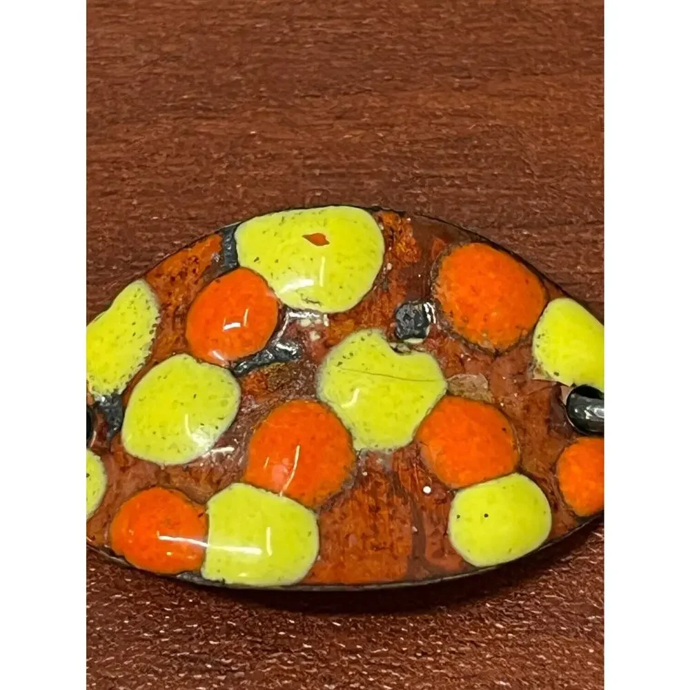 Mid Century Mod Copper Enamel Chunky 5 Panel Abstract Wide Link Bracelet 7